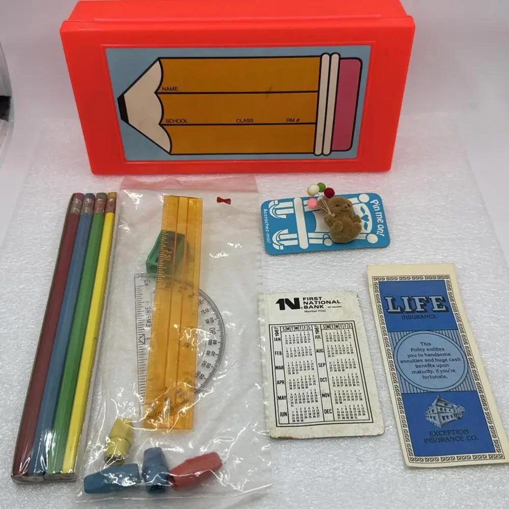 Vintage 1987 EMPIRE Pencil Box Red Pencil Case With Original School Contents
